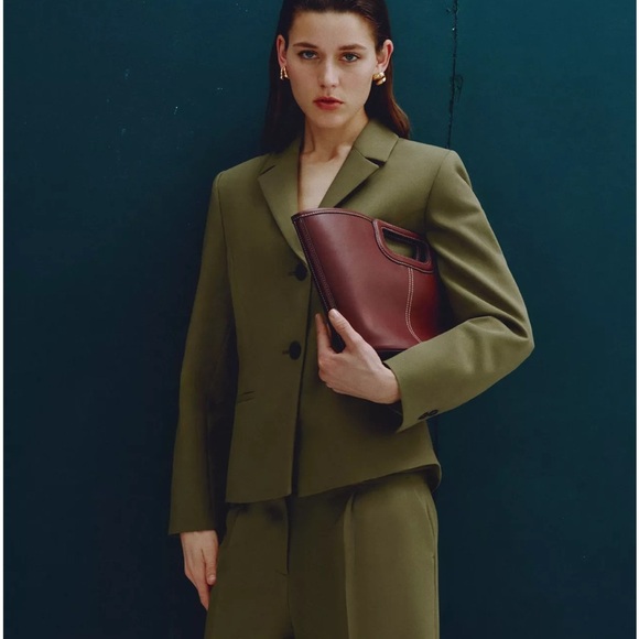 NWT Zara Topstitched Shopper Bag Tote Shoulder Brown Burgundy Red New Rare - Picture 5 of 8